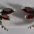 Sterling Silver 925 Marcasite Garnet Pierced Dragonfly Earrings