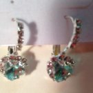 Blue and Clear Crystal Pronged Heart Hinged Snap Back Closure Pierced Earrings