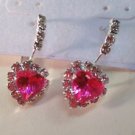 Pink and Clear Crystal Pronged Heart Hinged Snap Back Closure Pierced Earrings