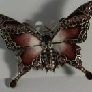 Stunning Red Pink Enamel & Crystal Butterfly Pin Brooch