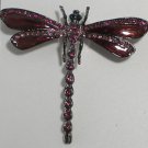 Elegant Dragonfly Magenta & Pink Enamel & Crystal Pin Brooch