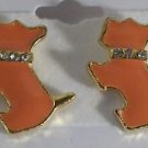Scottie Dog Orange Enameled Gold Plated Adorable Gold Plated  Pierced Earring