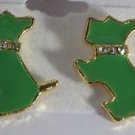 Scottie Dog Green Enameled Gold Plated Adorable Gold Plated Pierced Earrings