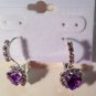 Purple and Clear Crystal Pronged Heart Hinged Snap Back Closure Pierced Earrings