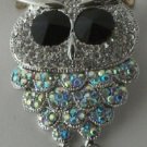 Unusual Pave Aurora Borealis Crystal Owl Pin Pendant