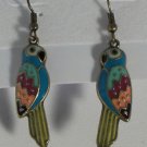 Blue Purple Orange Enamel Parrot Pierced Earrings
