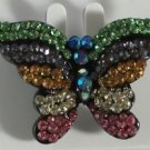 Unusual Japanned Pink Yellow Blue Crystal Butterfly Pin Brooch Pendant
