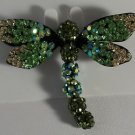 Green Yellow and Green Aurora Borealis Crystal Dragonfly Pin Brooch