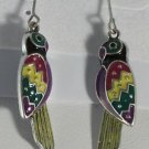 Purple Blue Yellow Enamel Parrot Pierced Earrings