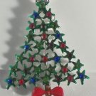 Christmas Tree Pin Brooch Pendant Green Enameling Red Bow AB Blue Red Crystals