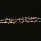 Vintage Signed 925 Sterling Silver TH Marcasite Heart Slide Bracelet