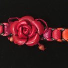 Vintage Handmade Genuine Leather Flower Bracelet Brown Orange Red Exc Condition