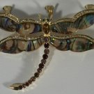 Abalone with Pink or Purple or Green Crystal in Dragonfly Pin Brooch