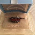 Vintage circa 1980s Sterling Silver with 5 Garnet Marcasite Ring Size 6 1/2