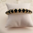 Gold Plated Bangle Bracelet  Pink Teal Purple or Pink Diamond Shape Round Stone