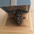 Vintage circa 1980s Sterling Silver with Blue Topaz and Marcasite Ring Size 7