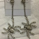 Pave clear crystal  Silver plated Pierced Spider Earrings 3”