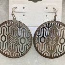 Art deco design silver plated pierced earrings 1 1/2 inches