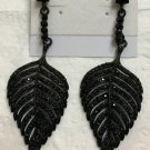 Black crystal in black Japanned Plated elegant Leaf Crystal Pierced Earrings 3”