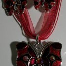 Butterfly Silver Plated Necklace Earrings Green Blue Purple Black Red Pink Brown
