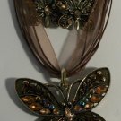 Butterfly Gold Plated Necklace Earrings Green Blue Purple Black Red Purple