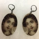 Victorian design ladies face French back pierced earrings 1 1/2 inches