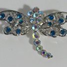 Aurora Borealis Crystal Silver Dragonfly Pin Brooch 8 Color Crystal Variations