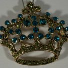 60+ Crystals in Gold Plated Crown Pin Brooch Pendant Orange or Blue