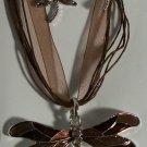 Silver Plate Enamel & Crystal Dragonfly Necklace Earrings in Black Red or Brown