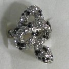 Elegant Pave Clear or Clear Black Crystal Silver Plated Snake Ring Size 6 7 or 8
