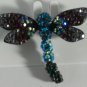 Purple and Blue or Green and Topaz Crystal Dragonfly Pin Brooch