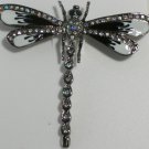 Elegant Dragonfly Magenta & Pink  Or Black and White Enamel & Crystal Pin Brooch