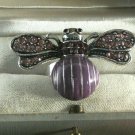 Retro Design Bee Ring Crytal and Enamel Hematite or Purple Size 6 1/2 - 7