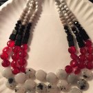 New Ann Taylor Loft Three Strand Necklace Red Black Beaded Necklace 16 - 22"
