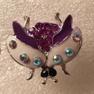 Enamel and Crystal Silver Plate Ladybug Ring Size 8 Red Pink Green Blue Purple