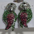 Elegant Pave Pink Clear Green Crystal Silver Plated Parrot Pierced Earrings