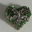 Chubby Orange Topaz or Green and Clear Crystal Gold Plated Heart Ring Size 8 1/2