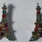 Silver Plated Crystal Eiffel Tower Pierced  Earrings10 Crystal Color Choice