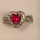 Silver Plated Red Crystal in Heart Ring Size 8