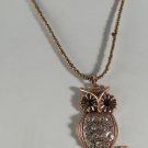 18 - 20" Bead Chain Crystal Owl Pendant Necklace in Copper Silver Dark Silver