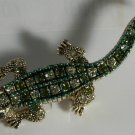 Topaz & Green Crystal Gold Plate Alligator Pin Brooch 3"