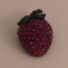 Vintage Weiss Red Green Rhinestone Strawberry Fruit Japanned Brooch Pin