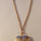 Gold or Silver Plated Vintage Design Etched Heart Locket  28" Gold Plated Chain