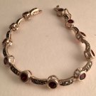 Vintage Art Deco Design Garnet Sterling Marcasite Bracelet 7" x 1/4"