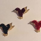 Gold Plated Blue Purple or Red Crystal Pave Hummingbird Pin Brooch