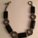 Vintage Art Deco Design Onyx Sterling Marcasite Bracelet 7 1/2" x 1/2"