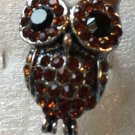 Silver Plate Topaz with Big Eyes Crystal Owl Ring Size 7 1/2