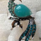 Silver Plate Blue Crystal Peacock Ring Size 6 1/2