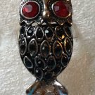Silver Plate Red with Black Eyes Crystal Owl Ring Size 7 1/2