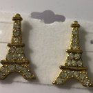 Gold plated with pave Clear Crystals Eiffel tower pierced earrings 1”